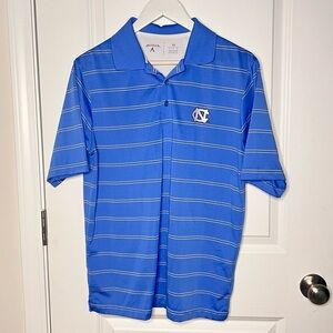 Antigua Men's Light Blue Polo with White Stripes